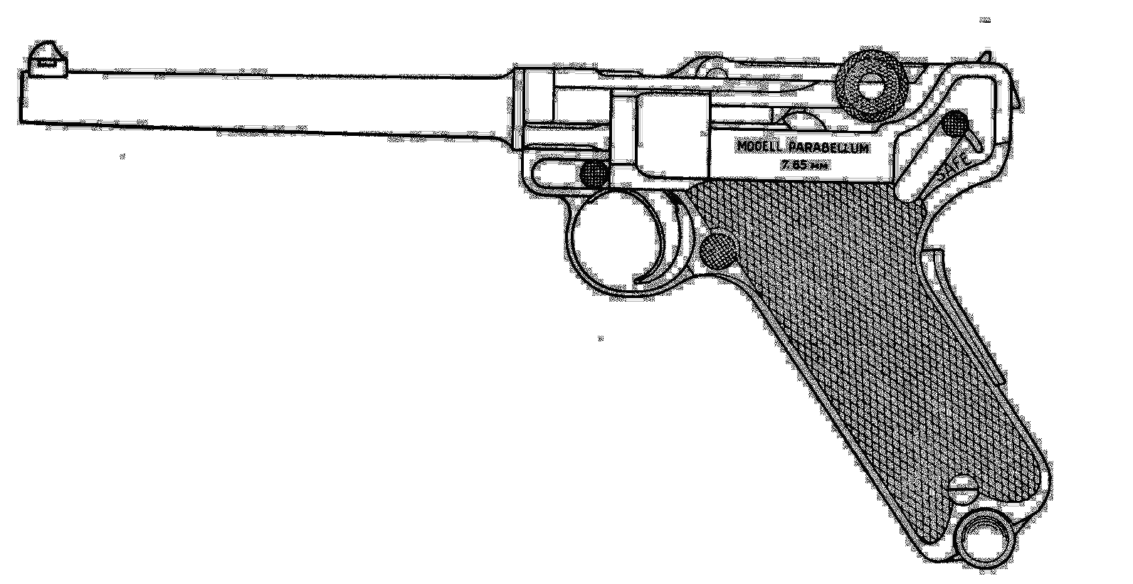 Нарисовать мм. Люгер пистолет чертеж Парабеллум р08. Luger p08 чертежи. P 08 Люгер чертежи. Чертежи пистолета Люгер р-08.