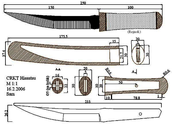 Японский нож чертеж