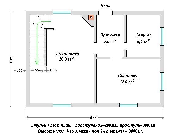 План второго этажа частного дома с лестницей