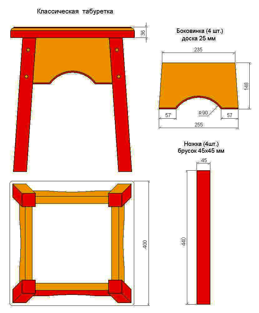 Схема табуретки из дсп