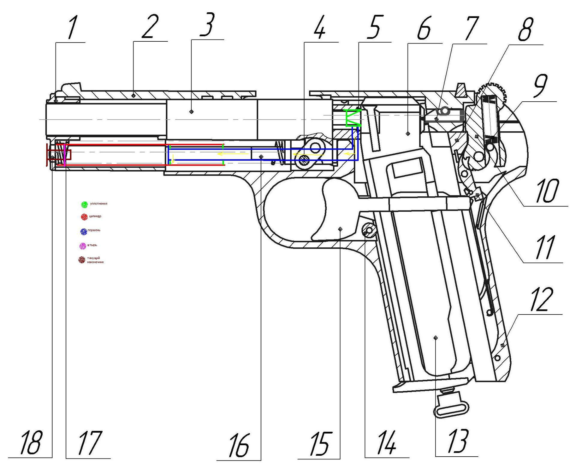 Схема пистолета. ТТ пневматический пистолет чертеж. Устройство пневматического пистолета ТТ. Пистолет ТТ/Тульский,Токарева чертеж. Схема сборки пневматического пистолета ТТ.