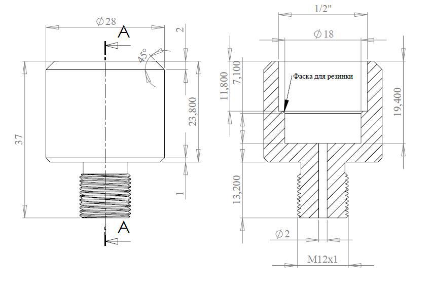 Чертеж переходника с резьбой