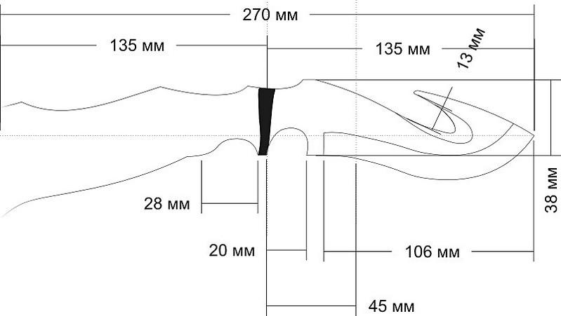 Чертеж ножа с крюком