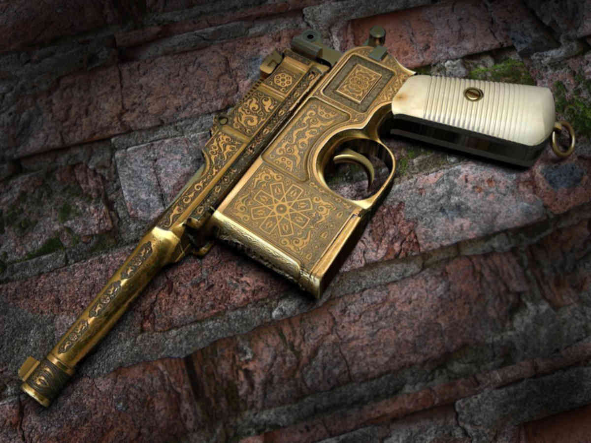 Gold guns. Маузер с96 золотой. Mauser c96 наградной. Mauser c96 Custom.