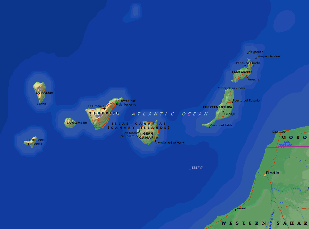 Канарские острова карта мира
