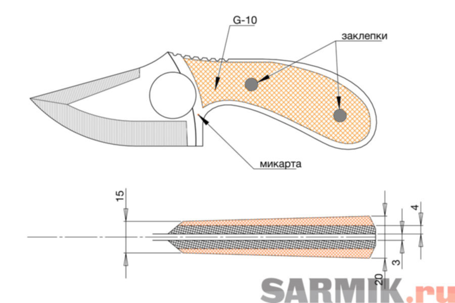 Шкуросъемный нож чертеж