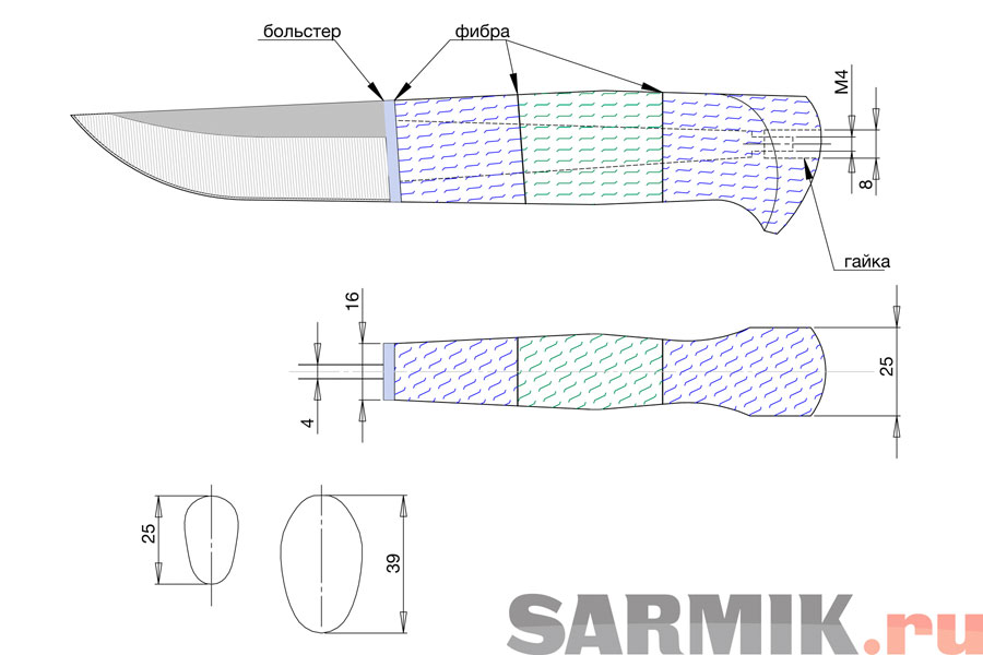 Чертеж рукояти ножа - 91 фото