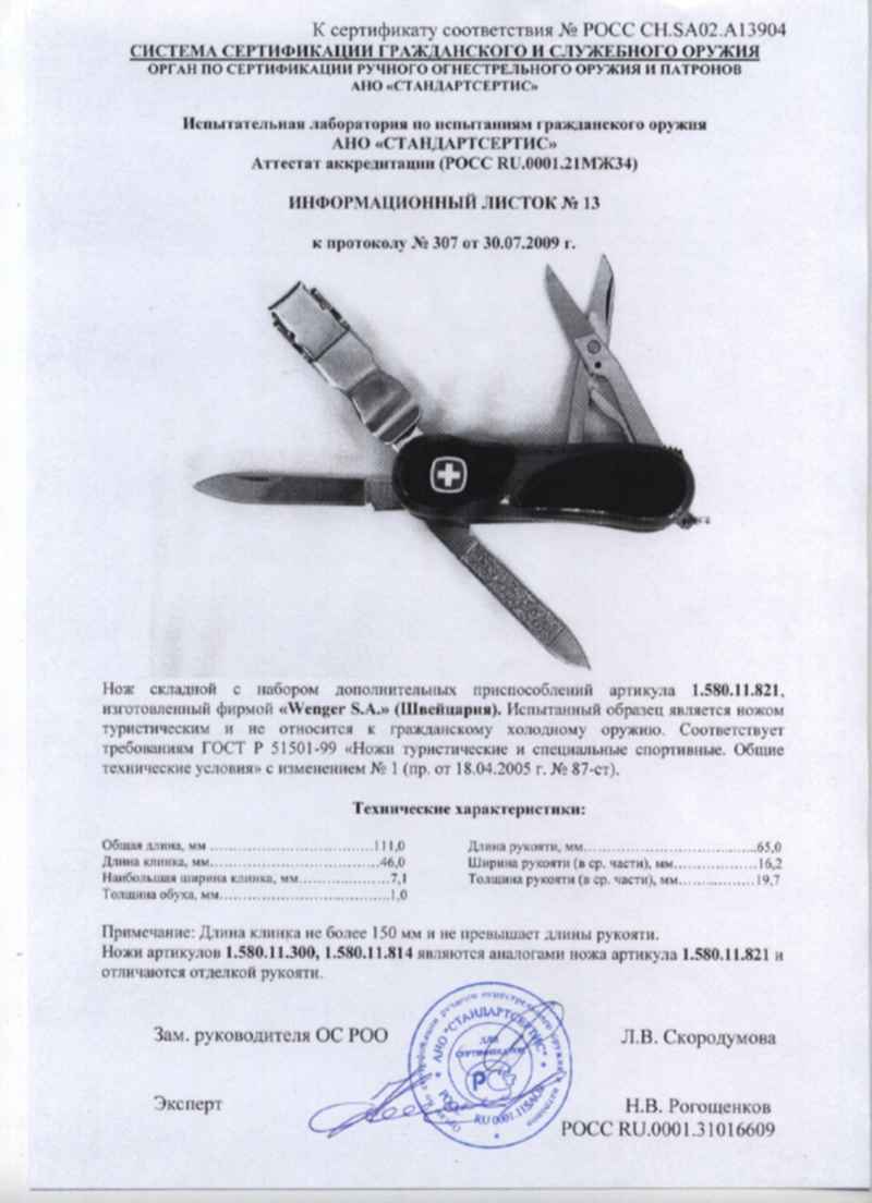 Протокол осмотра ножа