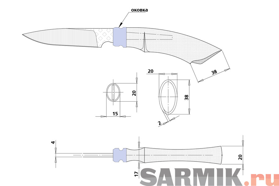 Формы рукоятей для ножей чертежи с размерами
