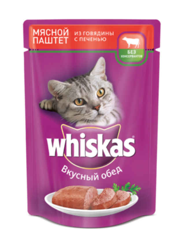 Whiskas паштет для кошек. Вискас 75г паштет говядина печень.