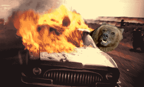 Медведь в огне. Медведь сел и сгорел анекдот. Медведь сел в машину и сгорел анекдот. Медведь бежит от пожара. Медведь лесной ключ.