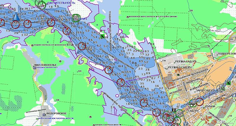 Карта глубин Иваньковского водохранилища