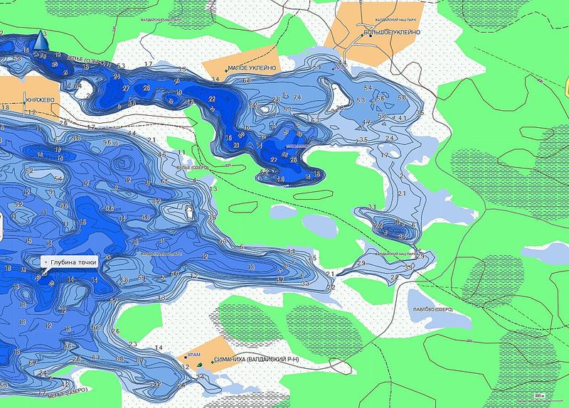 Карта глубины озера