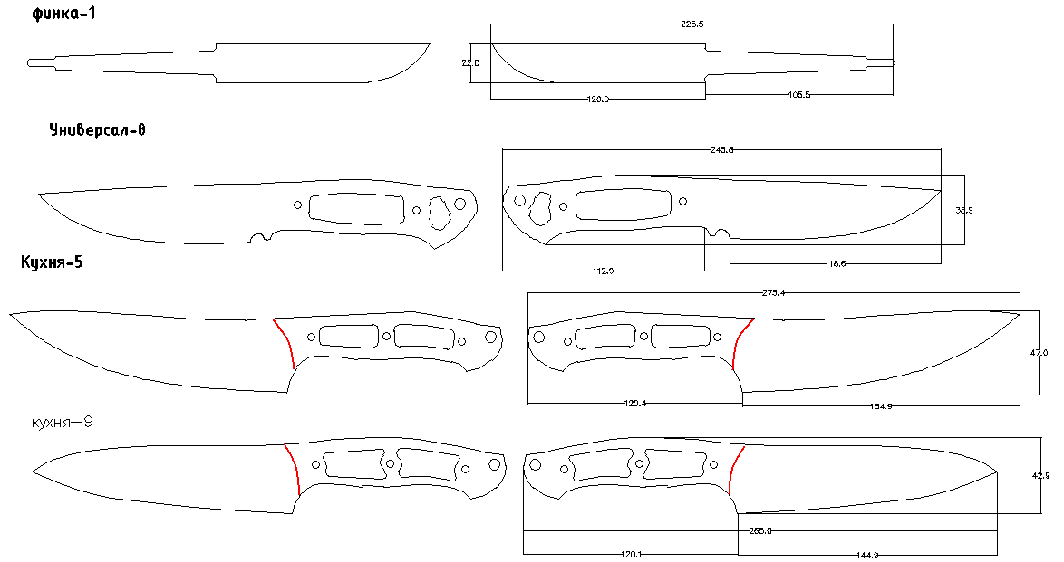 Эскизы кухонных ножей