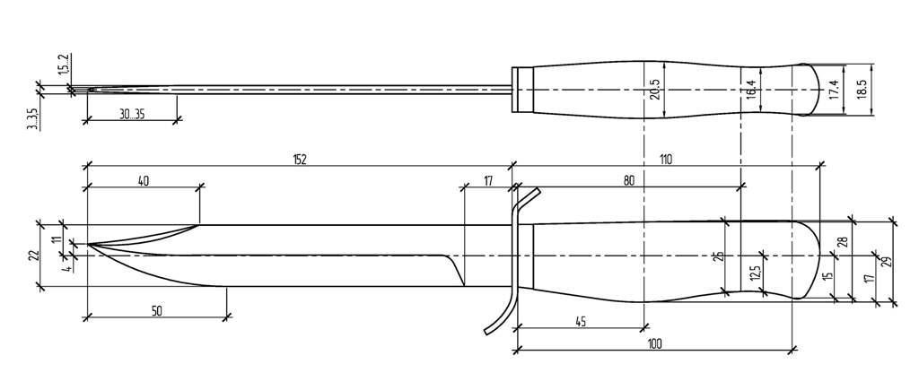 Нож разведчика чертеж с размерами