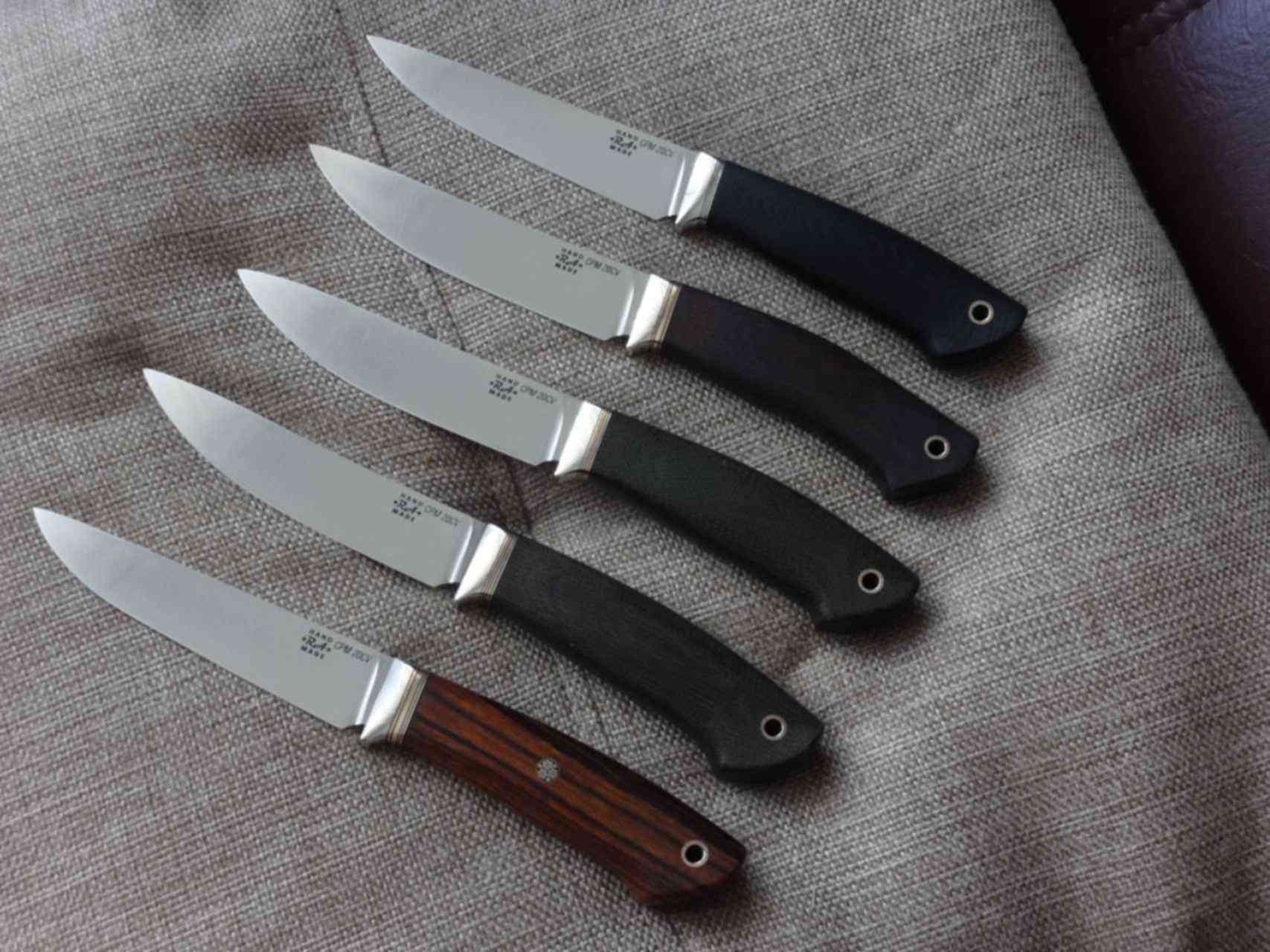 7 ножевых. Ножи СРМ 121 Rex. CPM 20cv. Семь ножей. Микарта.