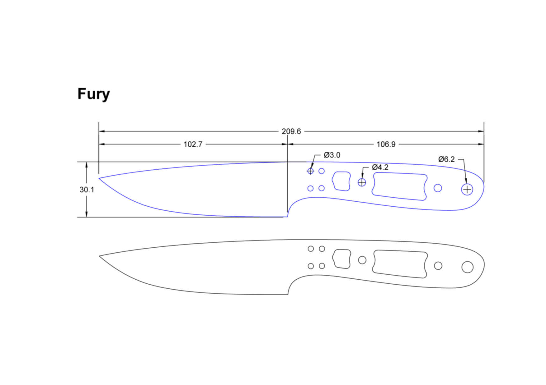 Нож фултанг Ural EDC чертежи