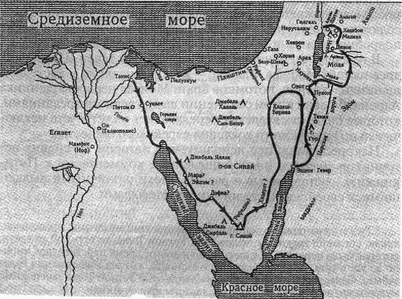Карта исхода евреев из египта