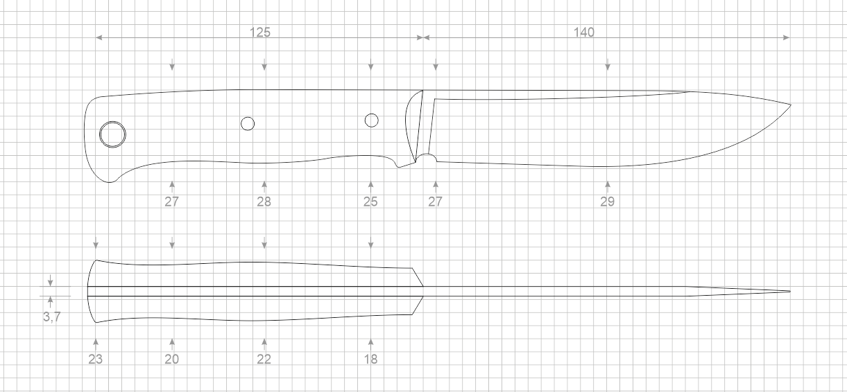 Эскиз ножа с размерами