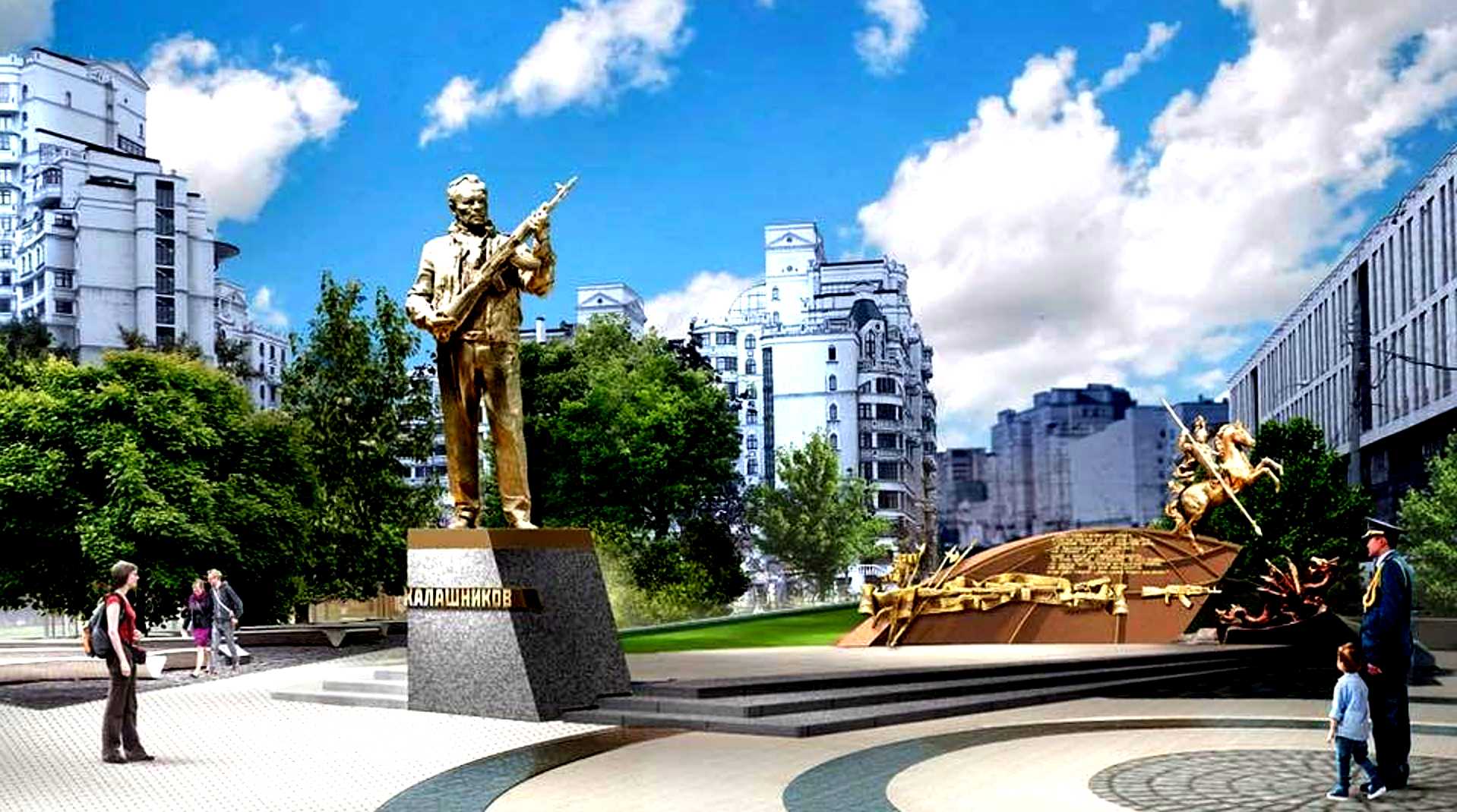 Перед вами памятник установленный в центре москвы. Памятник Михаилу Калашникову в Москве. Памятник Калашникову в Москве оружейный переулок.