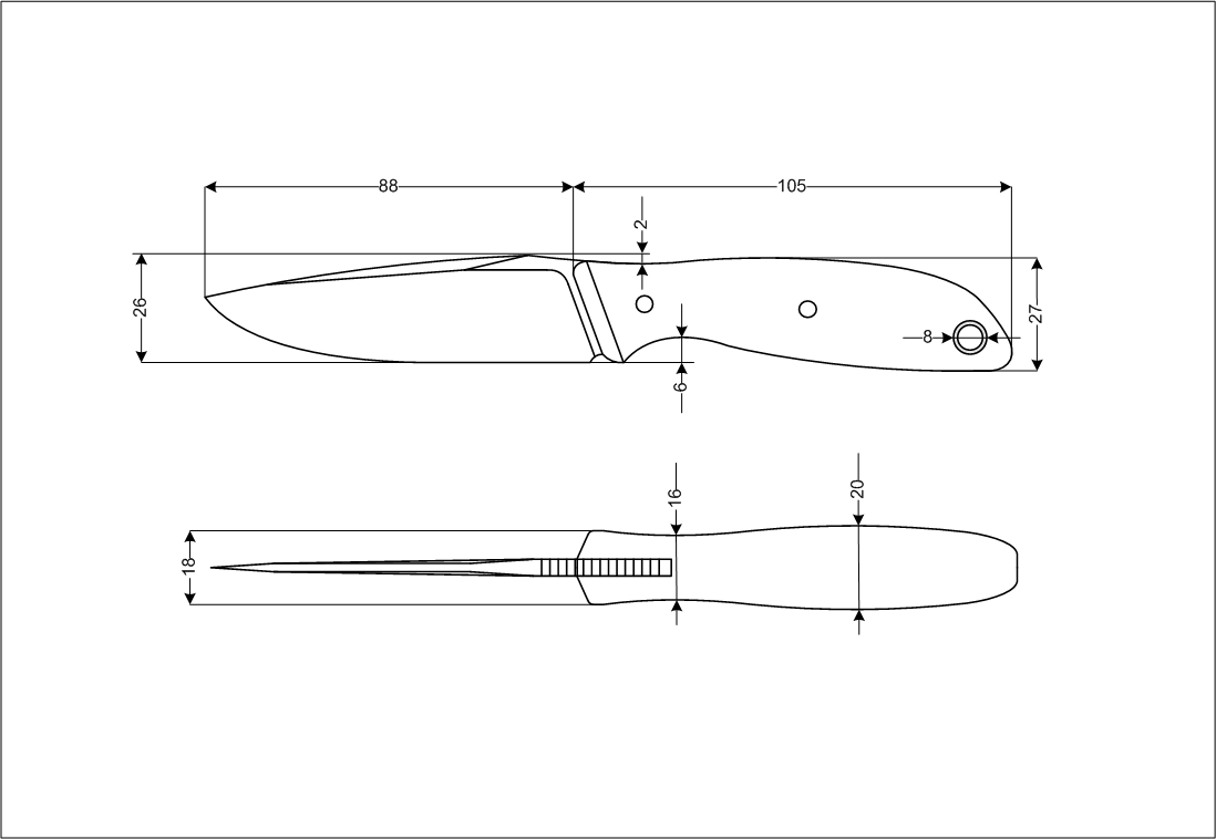 Нож крюк чертеж