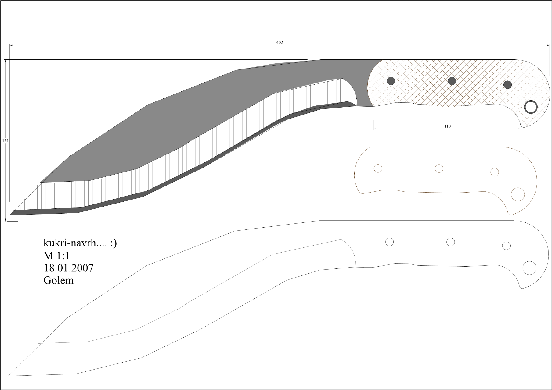 Размер ножа кукри в полный чертеж