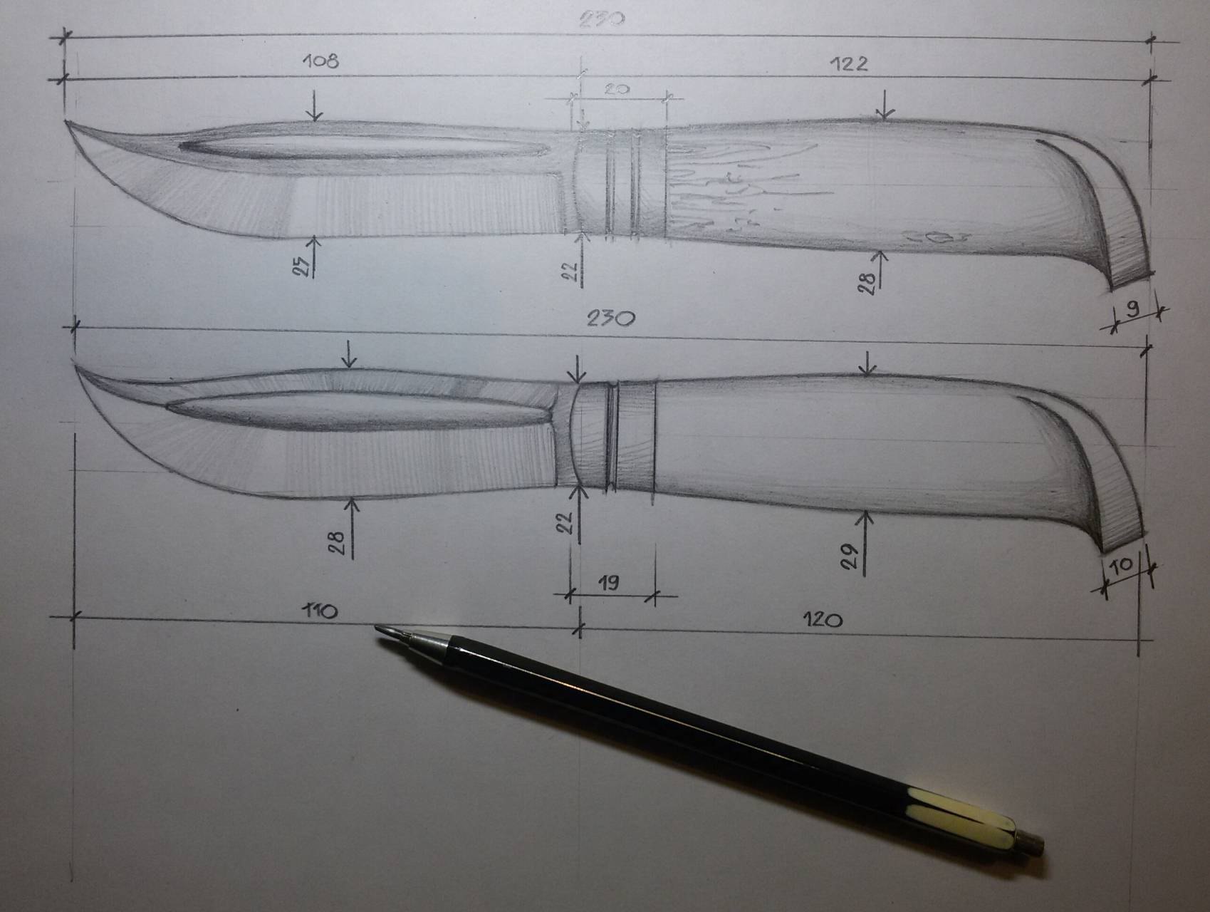 Чертеж финского ножа