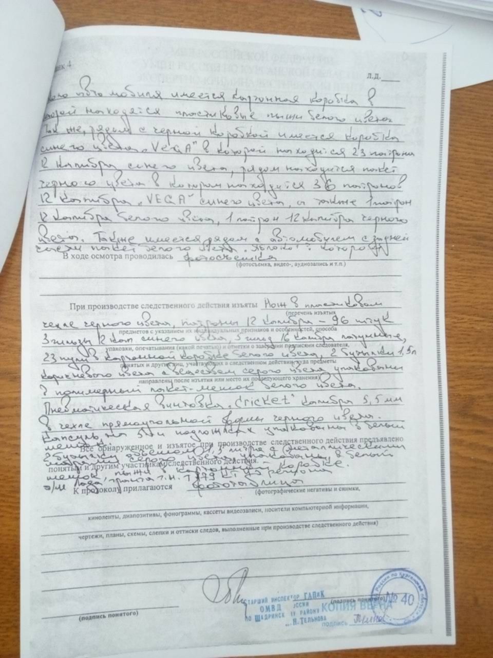 Протокол описания отпечатков пальцев образец