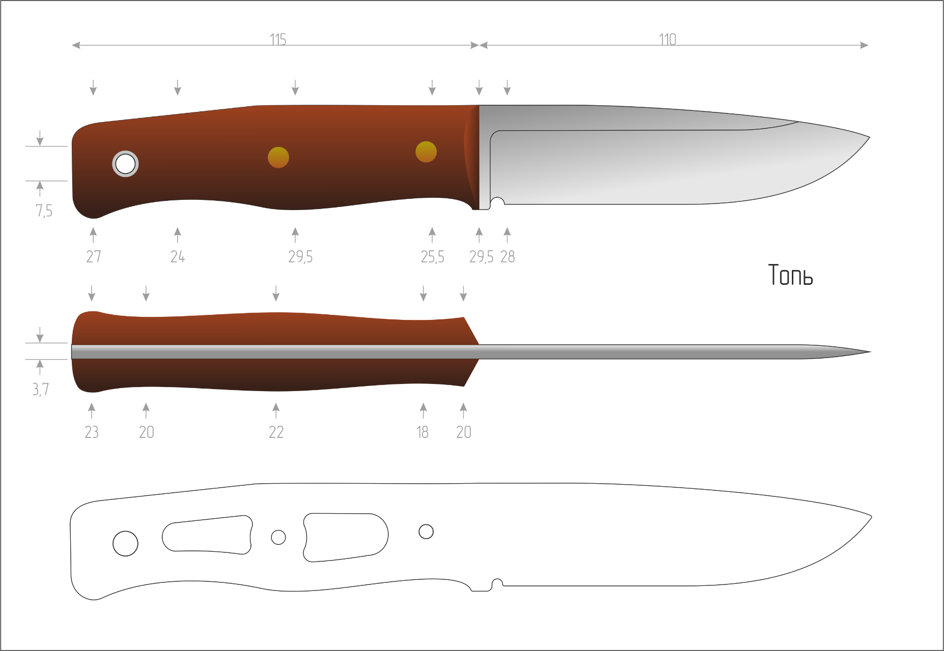 Формы ножей чертежи с размерами и фото