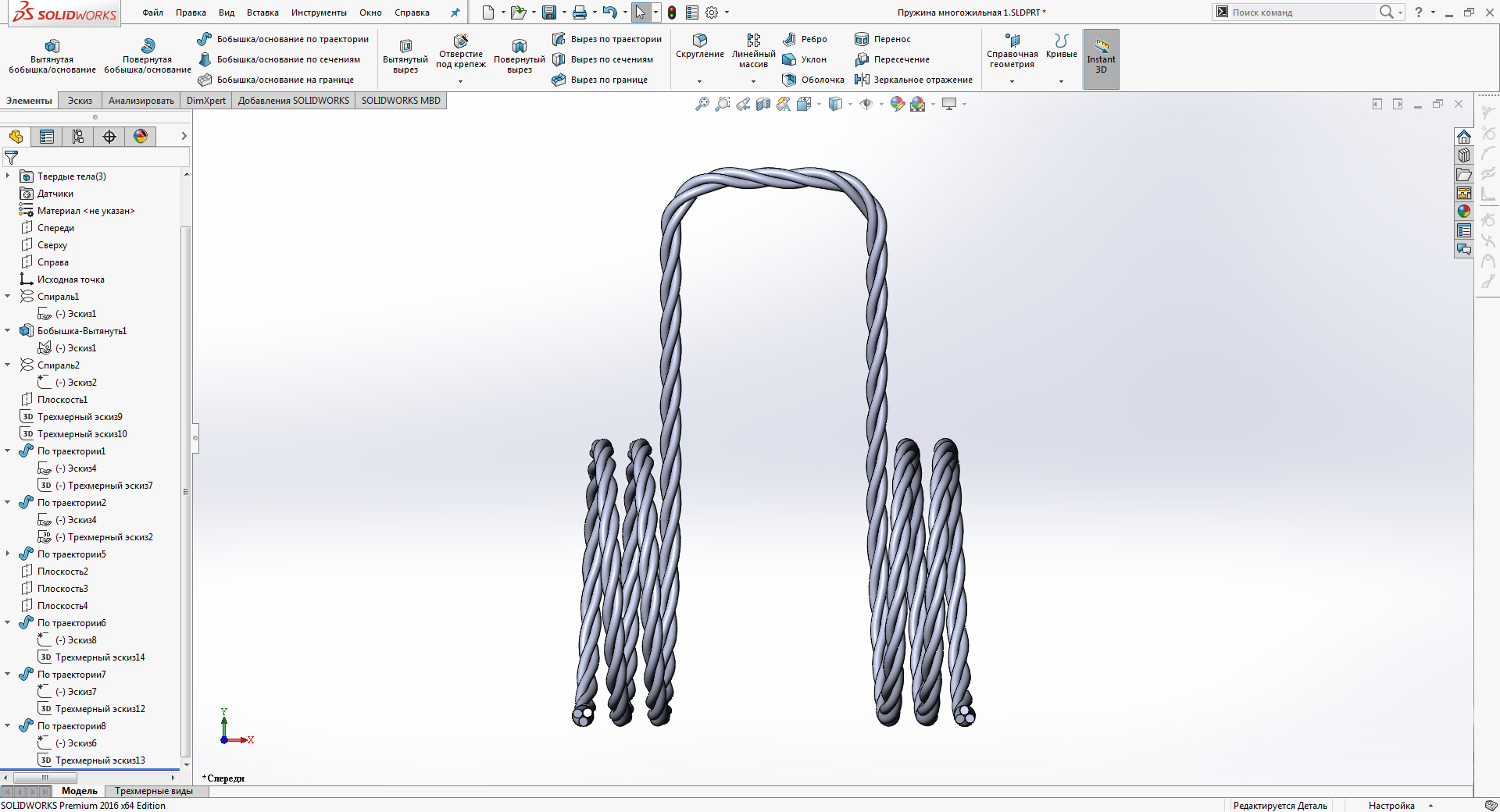 Нарисовать пружину в solidworks