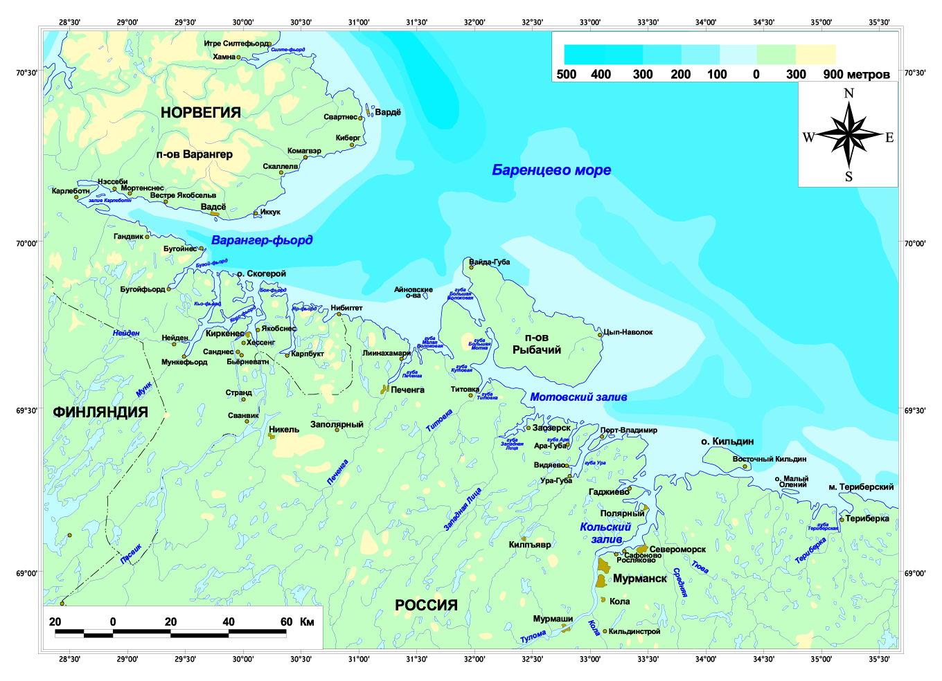 Залив Варангер-Фьорд на карте России. Варангер-Фьорд залив на карте Европы. Мотовский залив Баренцева моря карта.
