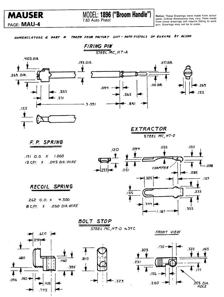 Чертеж пистолета маузер с размерами