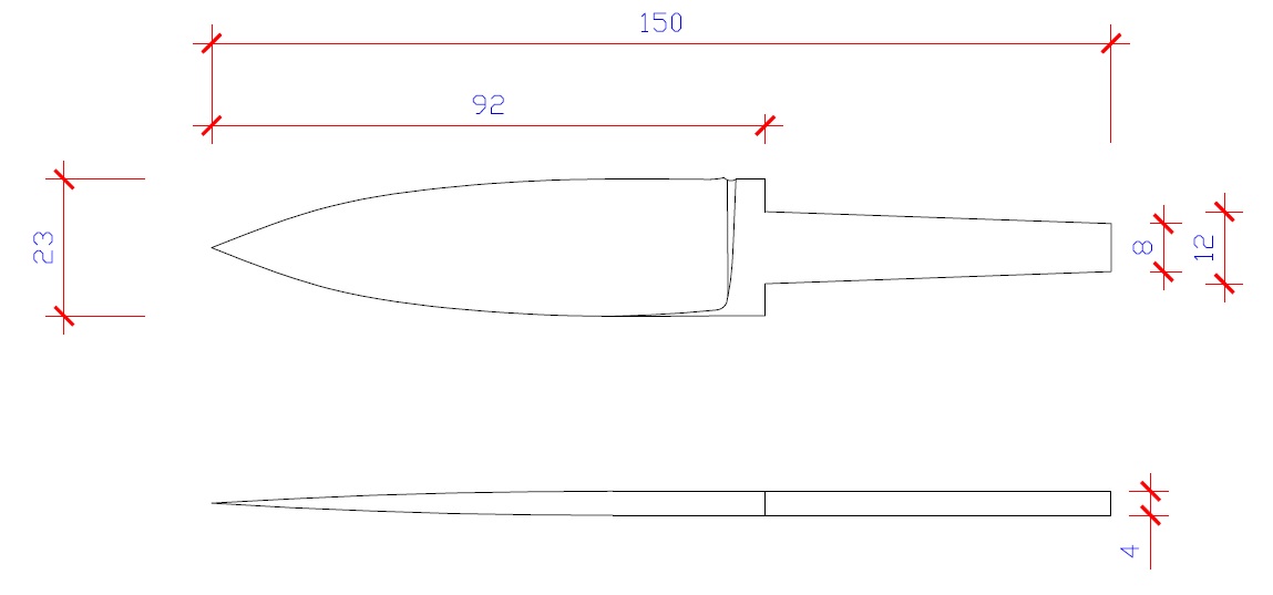 Чертеж кинжала с размерами