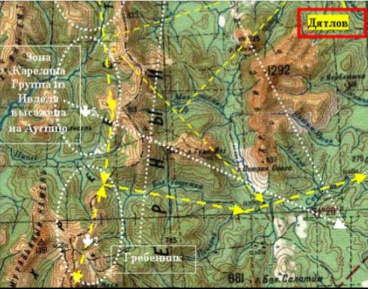Карта маршрута группы дятлова