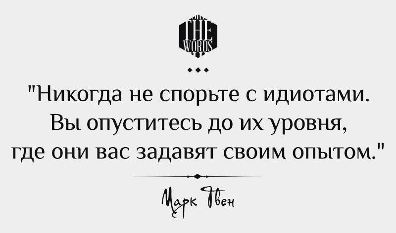 Никогда не спорьте. Никогда не спорьте с идиотами вы опуститесь. Никогда не спорьте с идиотами!. Высказывание 