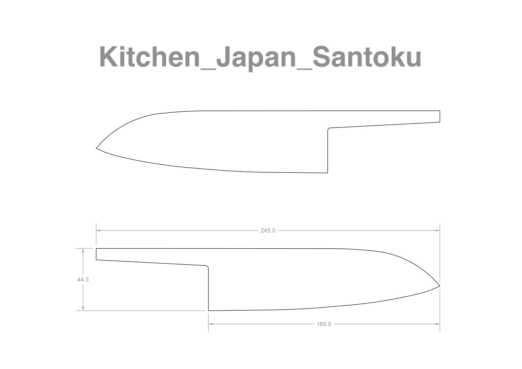 Чертеж сантоку с размерами нож