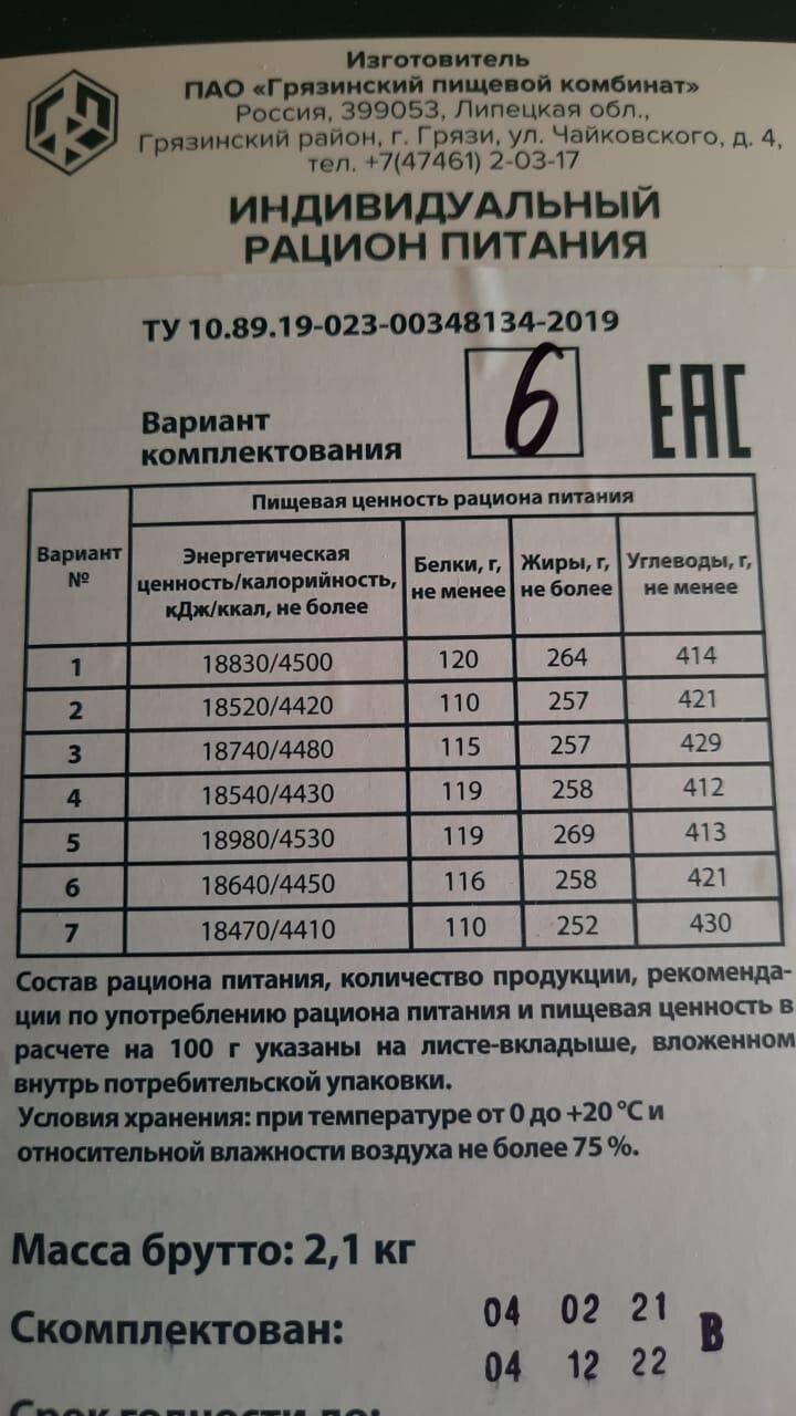 Грязинский пищевой комбинат сухой паек. ИРП Грязинский пищевой комбинат состав. Индивидуальный рацион питания Грязинский пищевой комбинат вариант 1. Грязенский комбинат сухпаек.